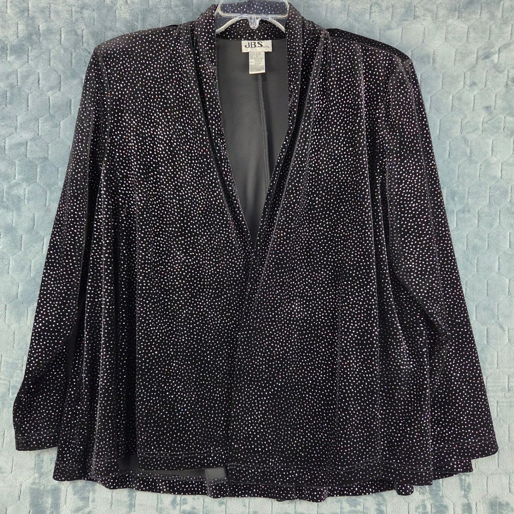 JBS Ltd Black Velvet Glitter Dot Open Front Blazer Jacket 3X Sparkly Evening